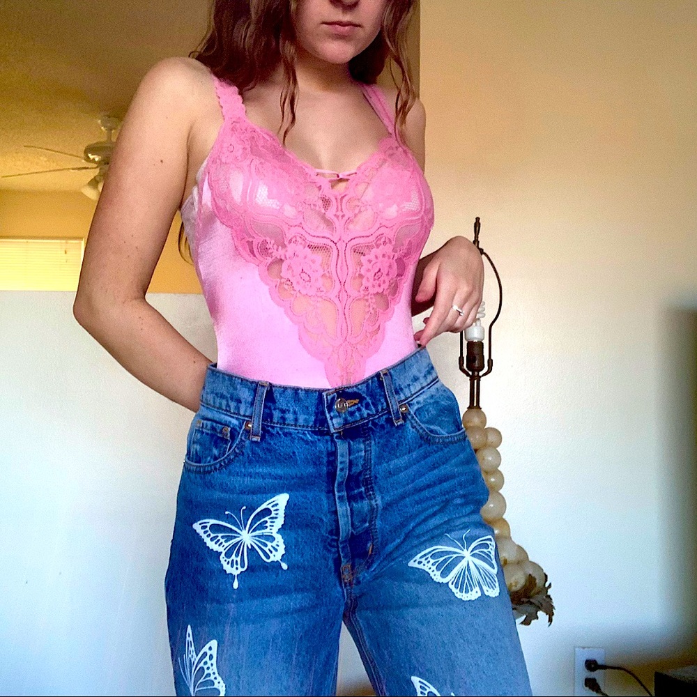 Pink lingerie bodysuit
